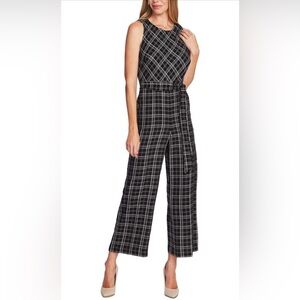 NWT Vince Camuto womens Sleeveless Belted Even Plaid Jumpsuit Size 14